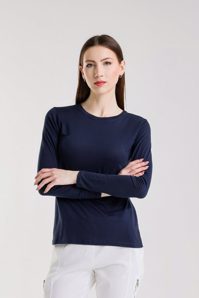 BLS432 409 Navy Renata Long Sleeve Crew Neck Tee