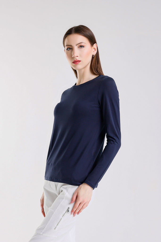 BLS432 409 Navy Renata Long Sleeve Crew Neck Tee