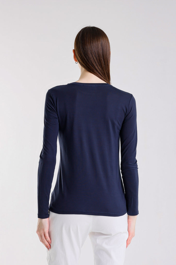 BLS432 409 Navy Renata Long Sleeve Crew Neck Tee
