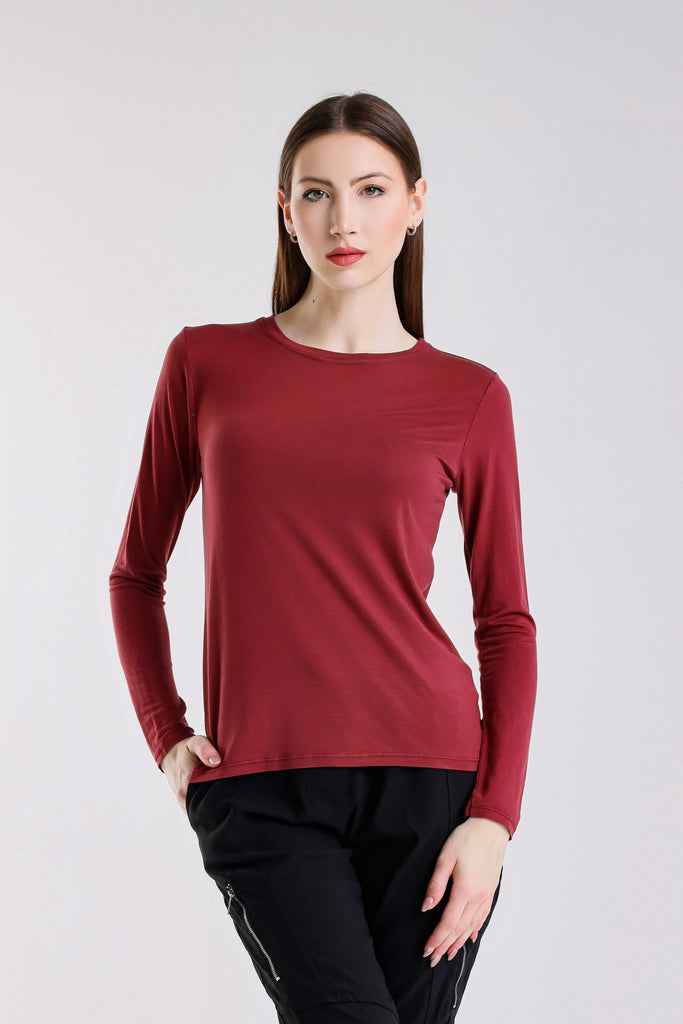 BLS432 608 Wine Renata Long Sleeve Crew Neck