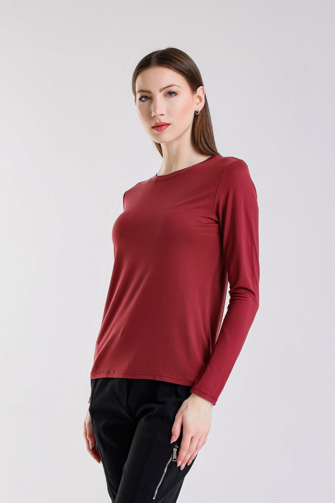 BLS432 608 Wine Renata Long Sleeve Crew Neck