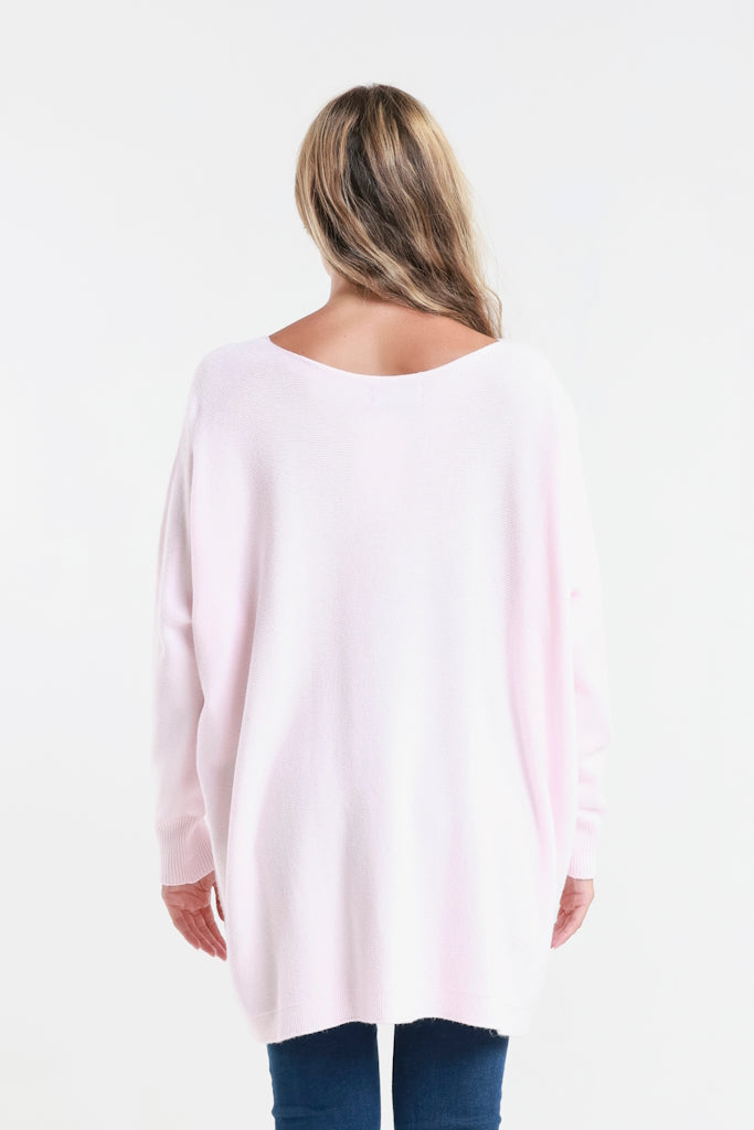 BLS433-650 Pink Shannon LS Oversize Fringe Pocket Sweater