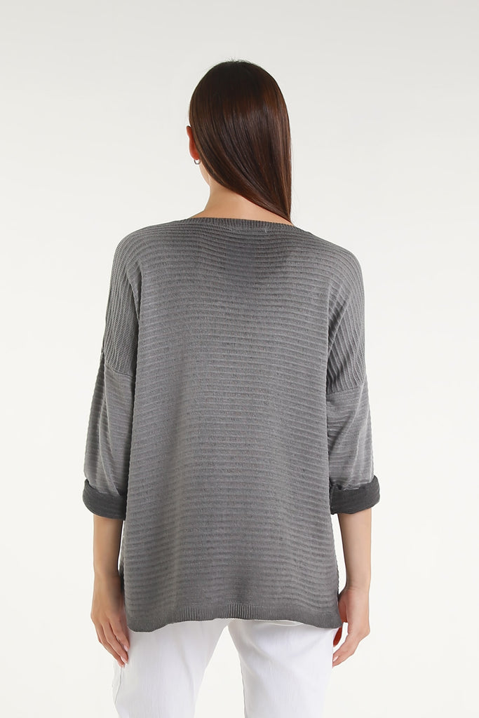BLS434M 032 Dark Gray Metallic Accent Emilia LS Ribbed Knit Top