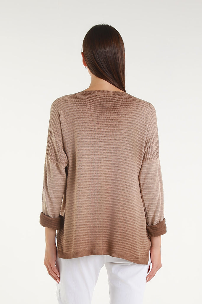 BLS434M 258 Camel Metallic Accent Emilia LS Ribbed Knit Top