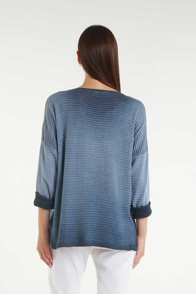 BLS434M 409 Navy Metallic Accent Emilia LS Ribbed Knit Top