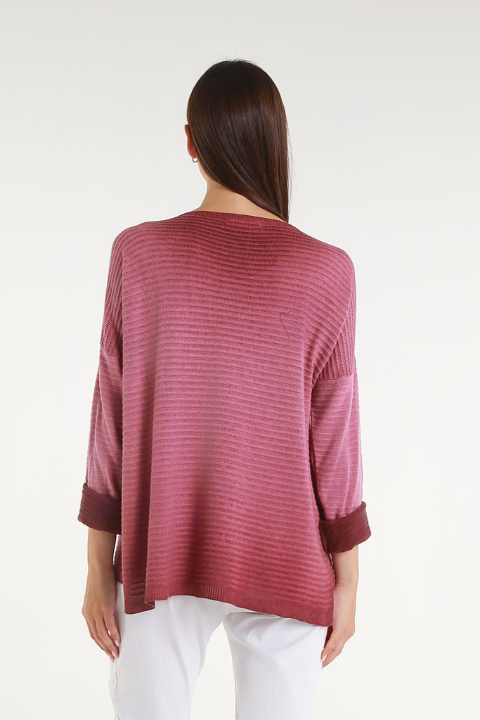 BLS434M 618 Dark Wine Metallic Accent Emilia LS Ribbed Knit Top