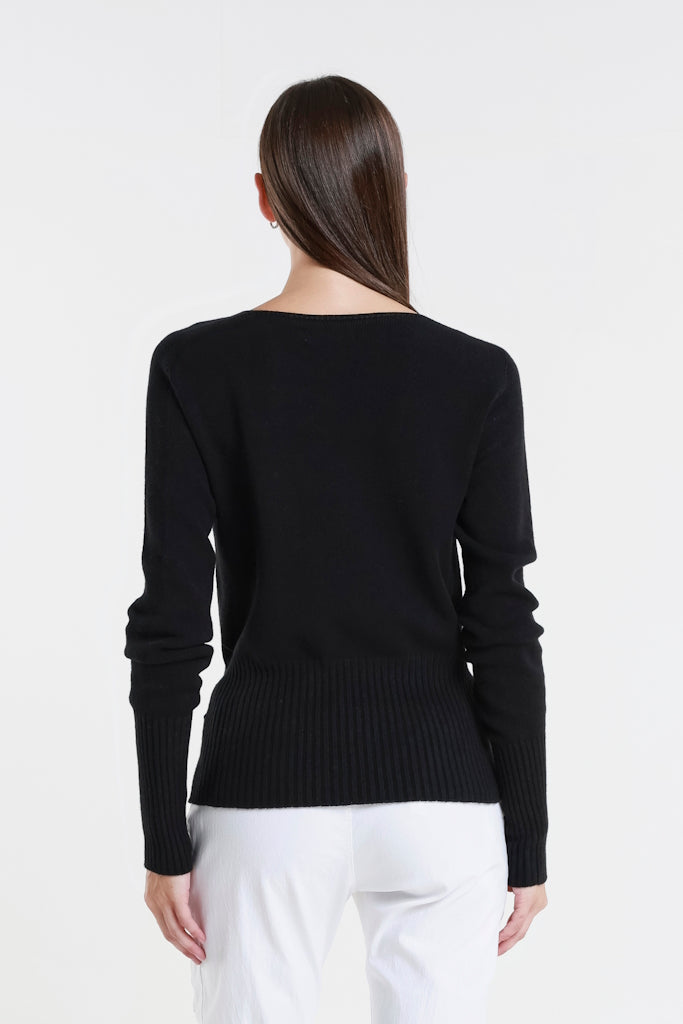 BLS436-001 Black Monica LS Ribbed Bottom Short Sweater