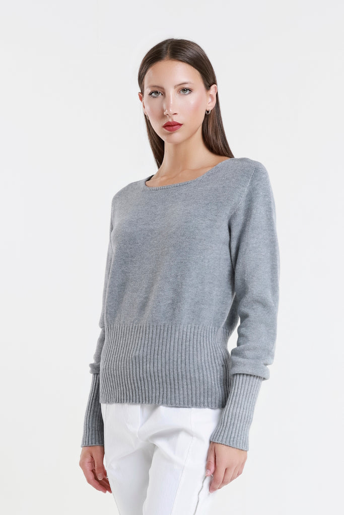 BLS436-011 Slate Monica LS Ribbed Bottom Short Sweater