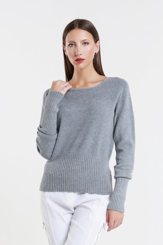 BLS436-011 Slate Monica LS Ribbed Bottom Short Sweater