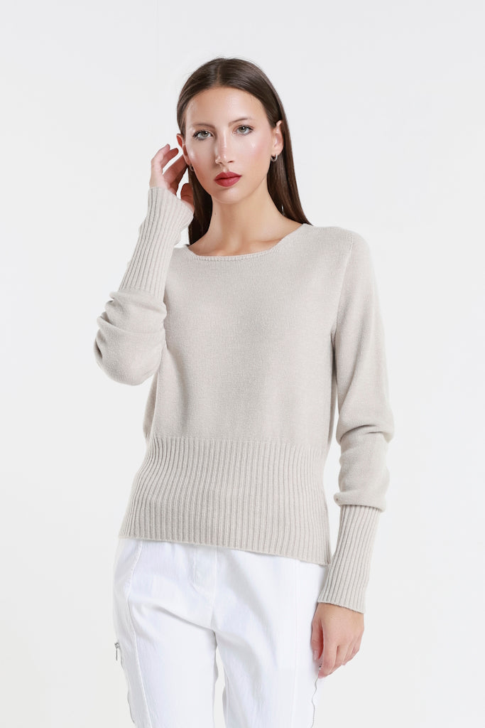 BLS436-250 Beige Monica LS Ribbed Bottom Short Sweater