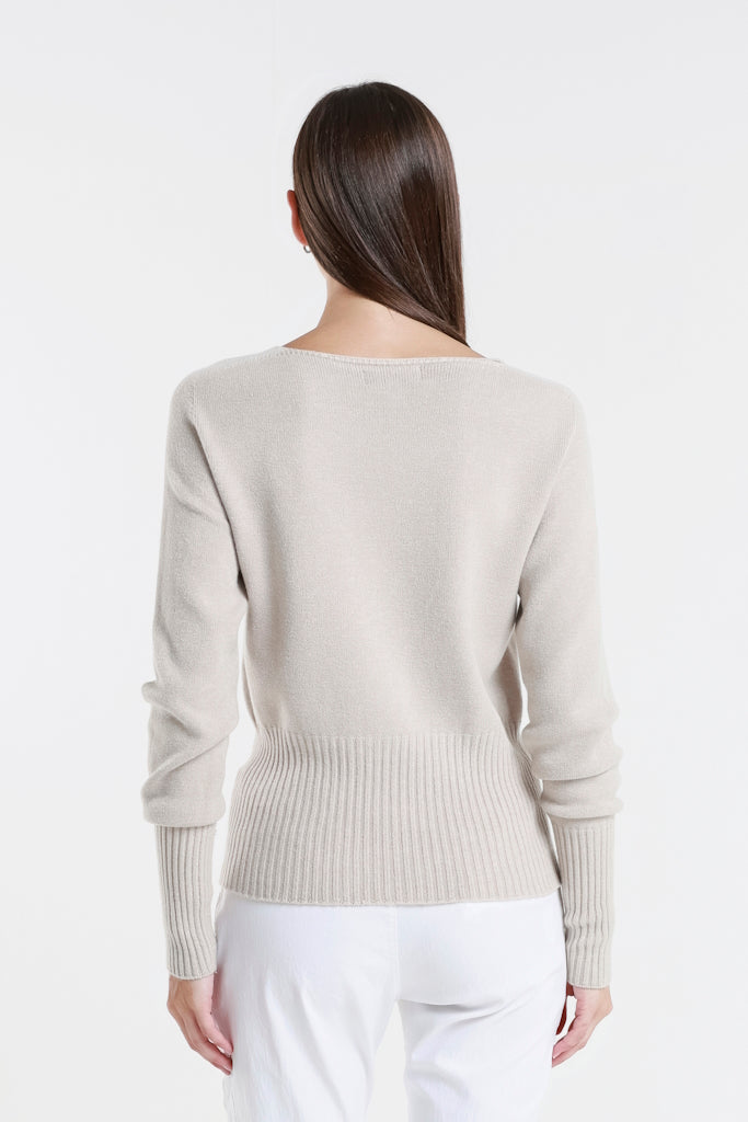 BLS436-250 Beige Monica LS Ribbed Bottom Short Sweater