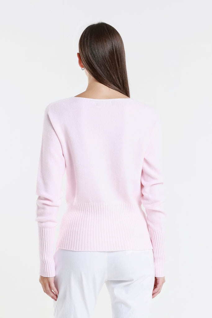 BLS436-650 Pink Monica LS Ribbed Bottom Short Sweater