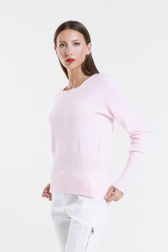 BLS436-650 Pink Monica LS Ribbed Bottom Short Sweater