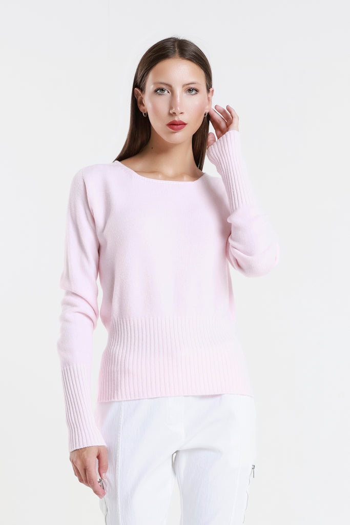 BLS436-650 Pink Monica LS Ribbed Bottom Short Sweater