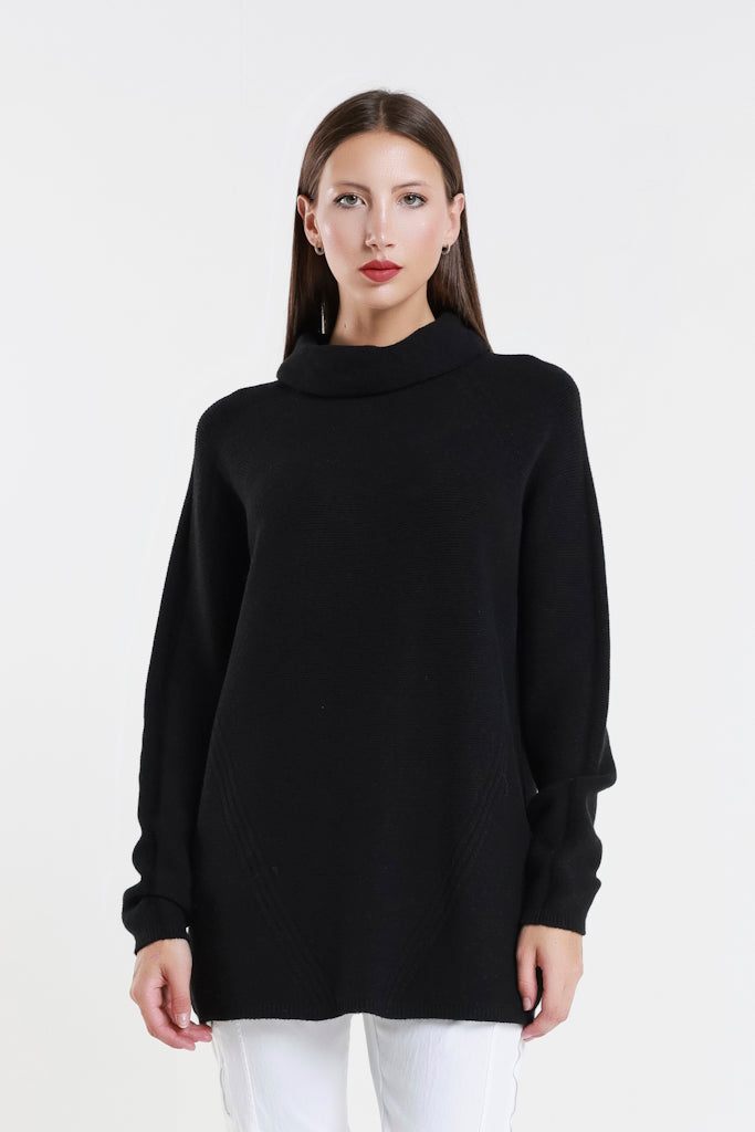 BLS439-001 Black Jacqueline LS Cowl Neck Tunic Sweater