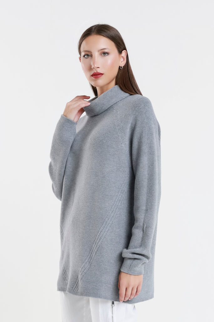 BLS439-011 Slate Jacqueline LS Cowl Neck Tunic Sweater