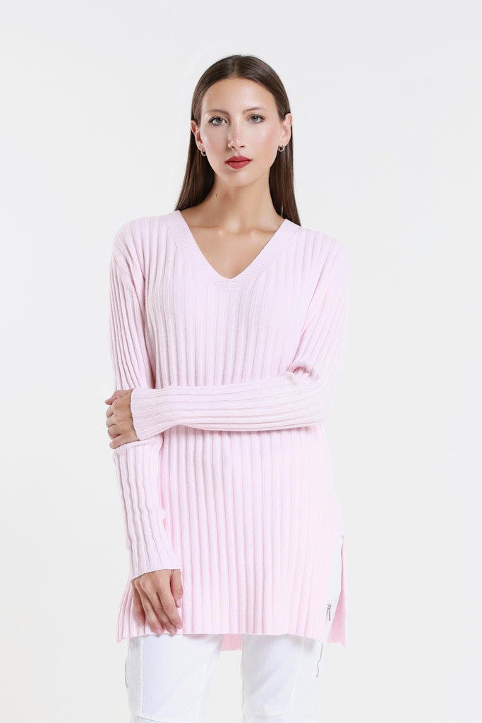 BLS441-650 Pink Brandy LS Shaker Knit Sweater