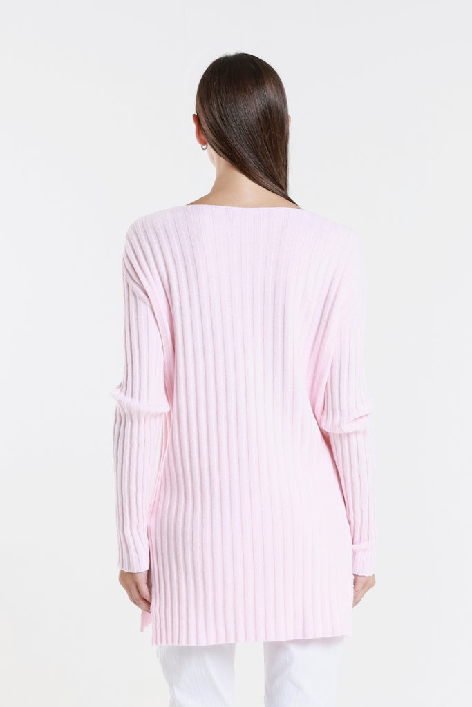 BLS441-650 Pink Brandy LS Shaker Knit Sweater