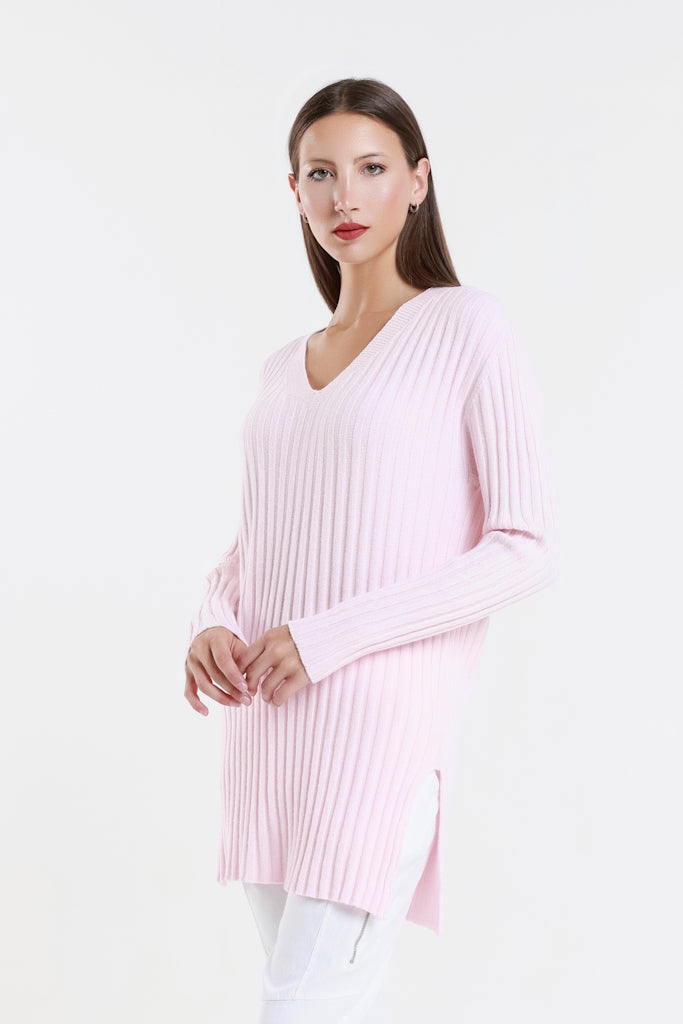 BLS441-650 Pink Brandy LS Shaker Knit Sweater