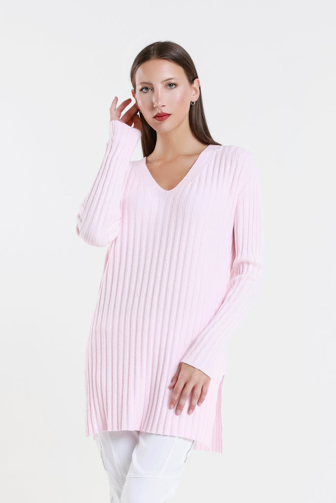 BLS441-650 Pink Brandy LS Shaker Knit Sweater