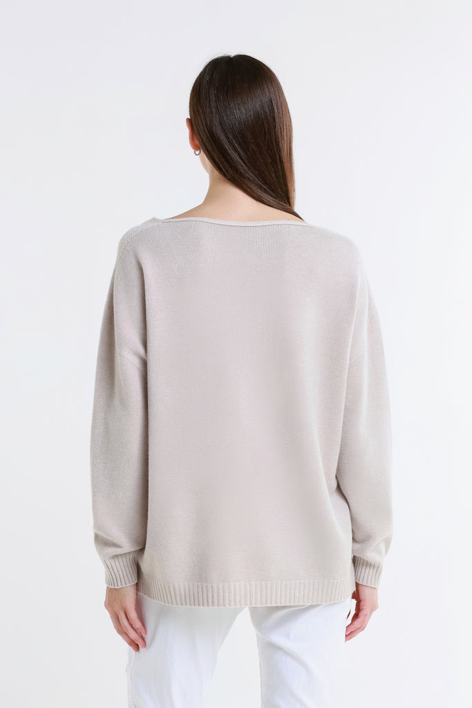 BLS444H-250 Beige Heart Callie Seriously Soft LS V-Neck Heart Detail Sweater