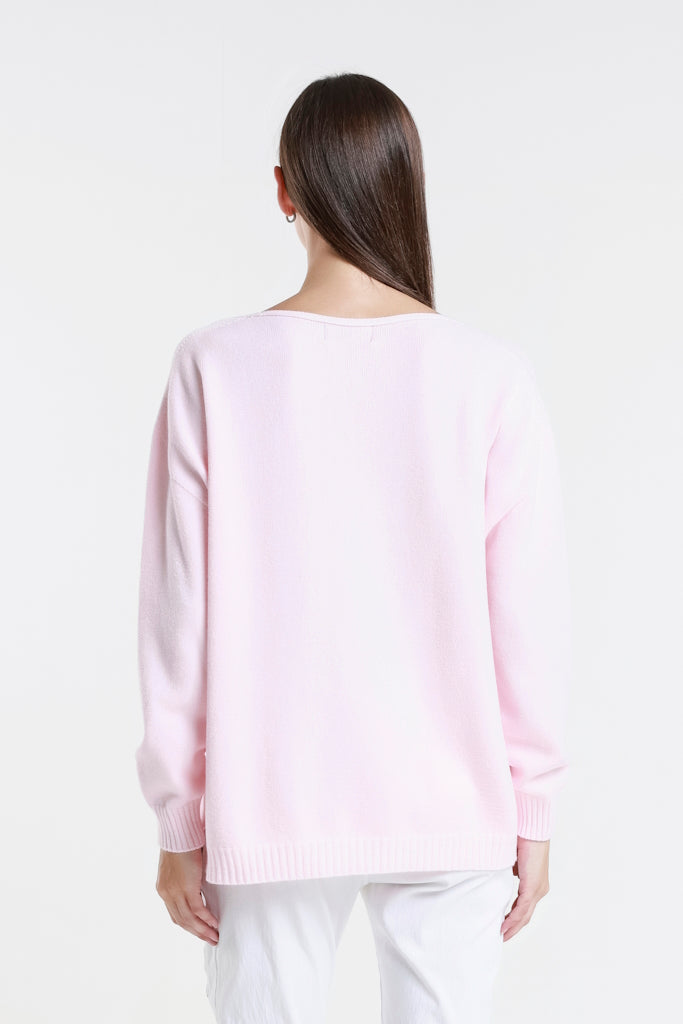 BLS444H-650 Pink Heart Callie Seriously Soft LS V-Neck Heart Detail Sweater