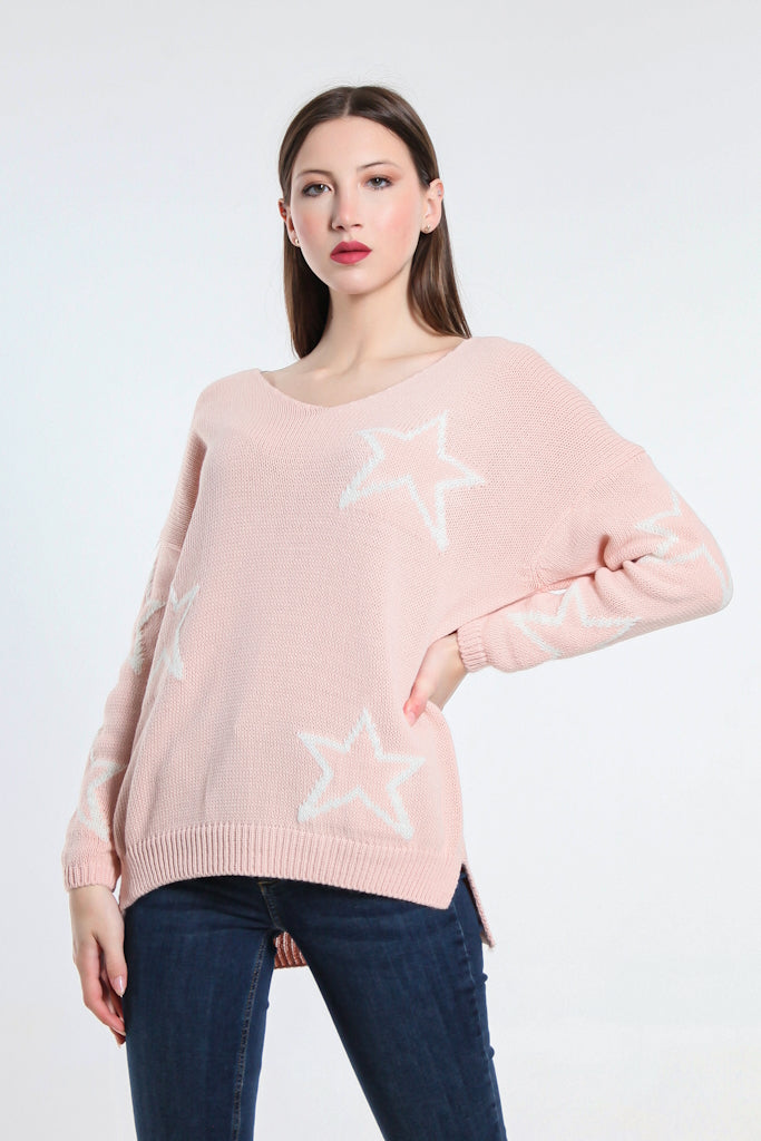 BLS914-681 Blush w/White Star Steffi Sweater