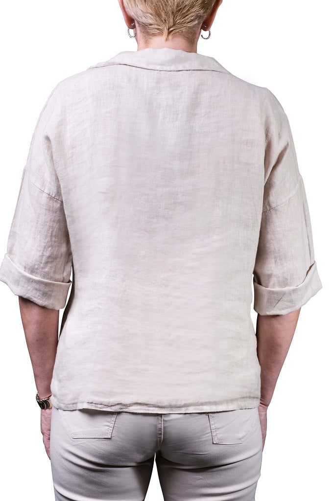 BQ163-255 Sand Courtney 3/4 Slv 3 Btn Linen Shirt