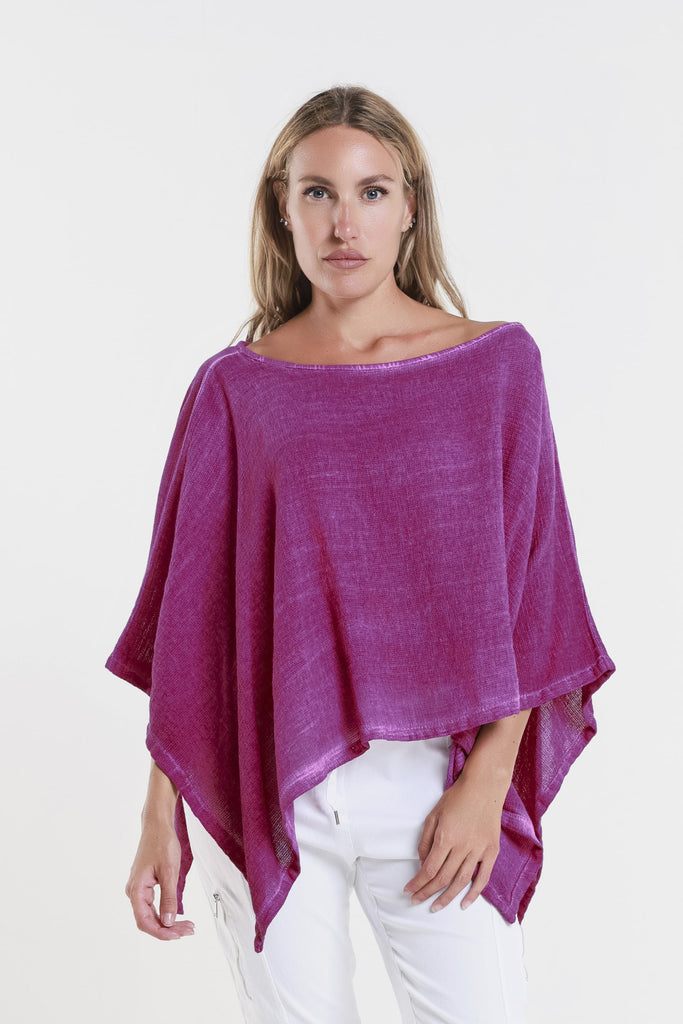 BQ168 629 Dark Cherry Enzyme Leah Ctn/Linen Poncho-1