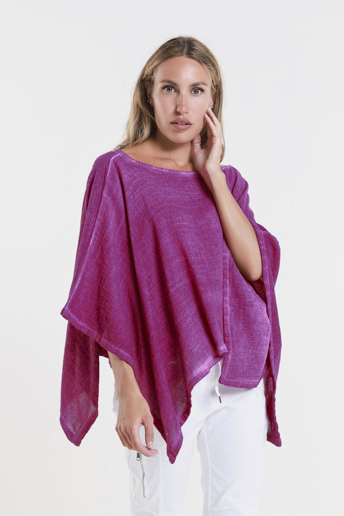 BQ168 629 Dark Cherry Enzyme Leah Ctn/Linen Poncho-2