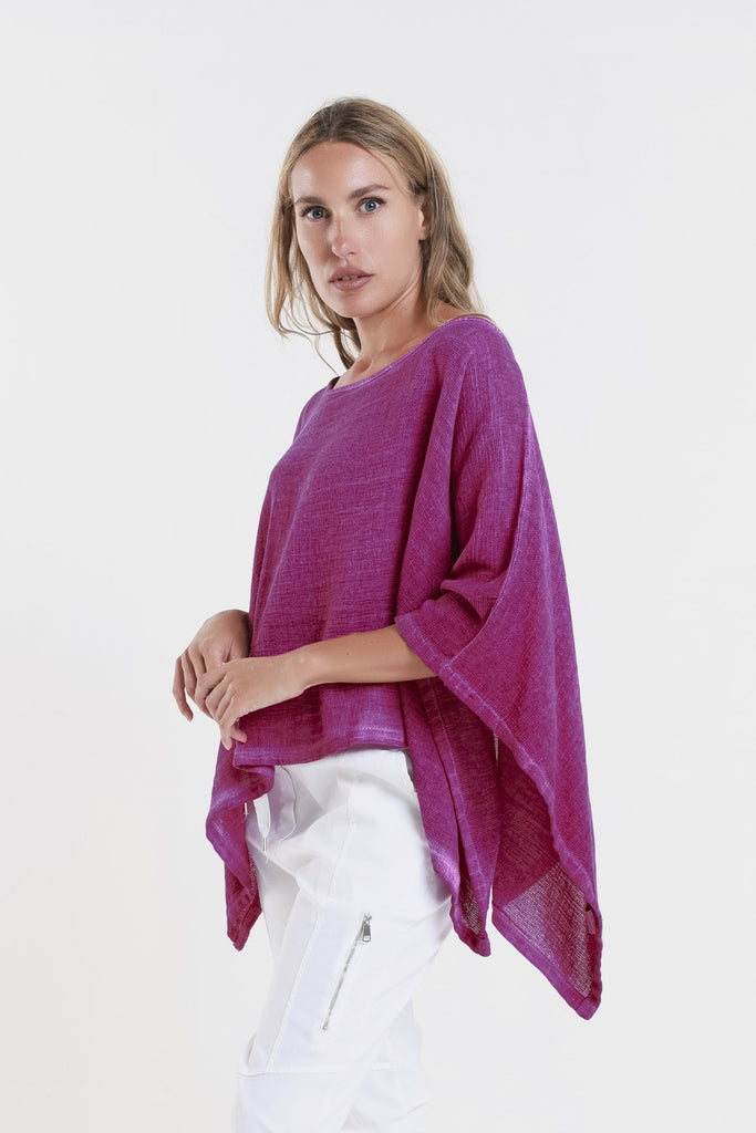 BQ168 629 Dark Cherry Enzyme Leah Ctn/Linen Poncho-3