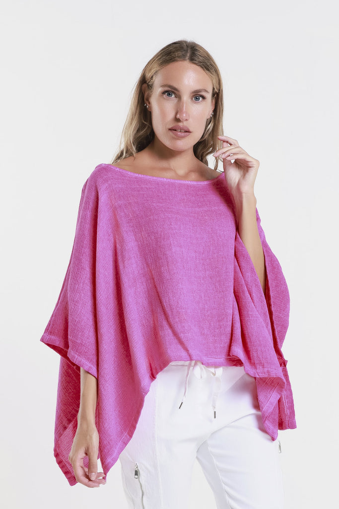 BQ168 673 Fuchsia Enzyme Leah Ctn/Linen Poncho-2