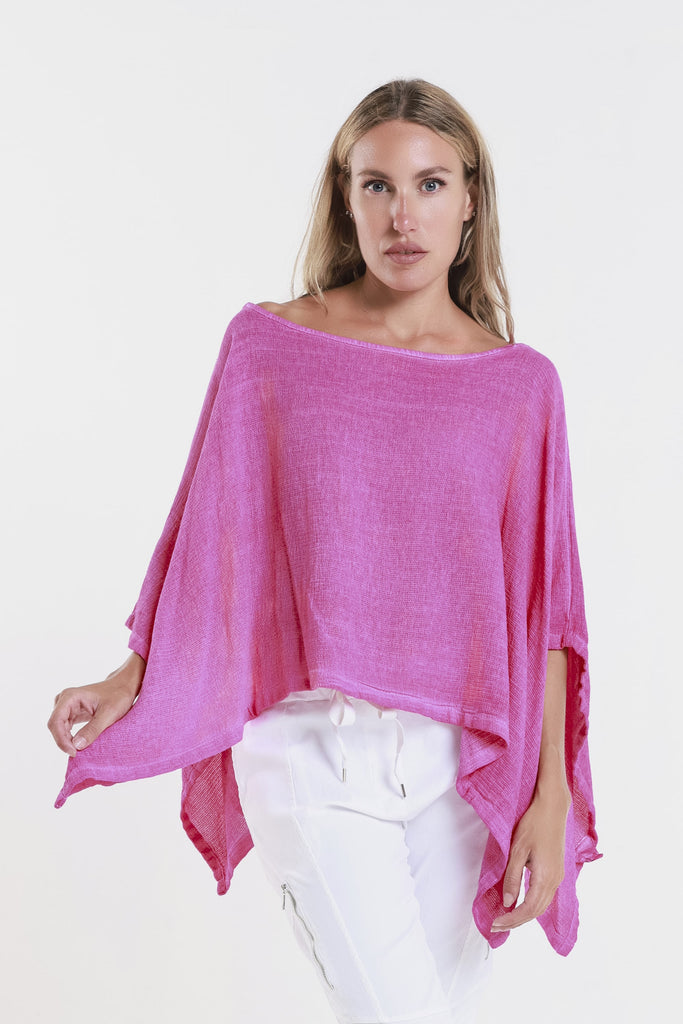 BQ168 673 Fuchsia Enzyme Leah Ctn/Linen Poncho-1