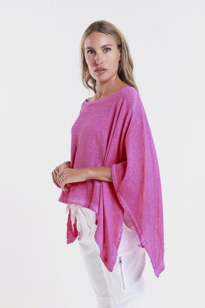 BQ168 673 Fuchsia Enzyme Leah Ctn/Linen Poncho-3