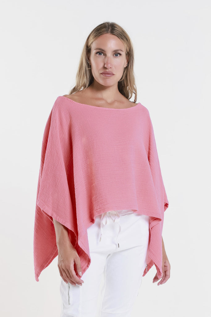 BQ168 810 Coral Leah Ctn/Linen Poncho-1