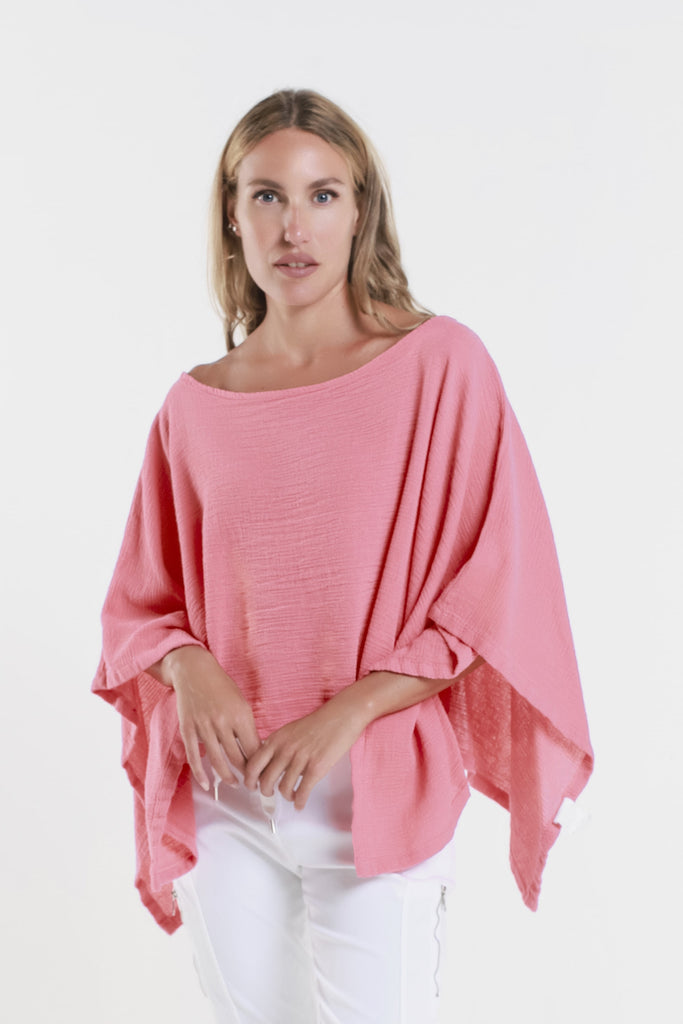BQ168 810 Coral Leah Ctn/Linen Poncho-2
