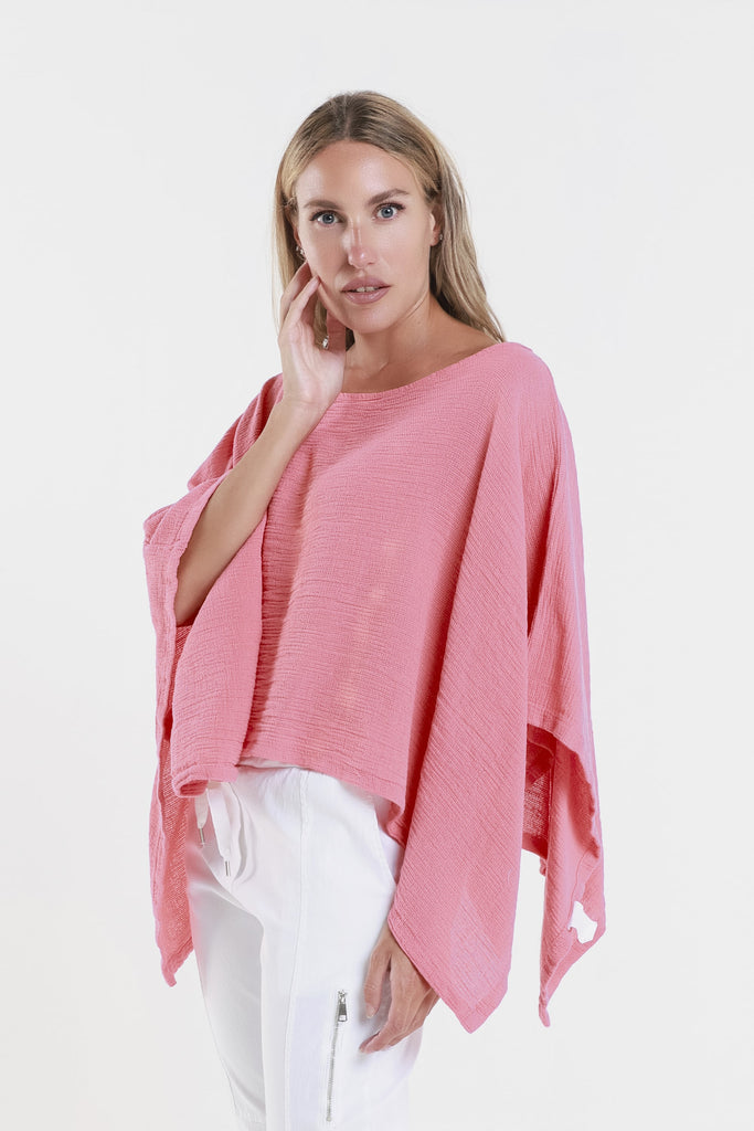 BQ168 810 Coral Leah Ctn/Linen Poncho-3