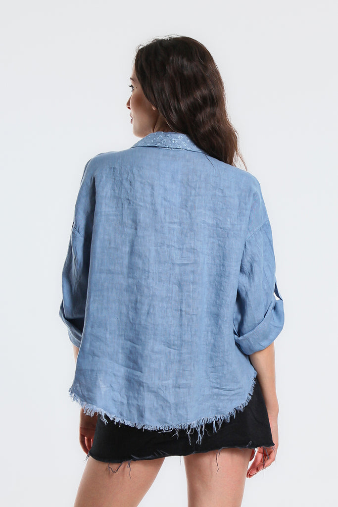 BQ174-427 Jeans Inez Linen Embroidered Shacket