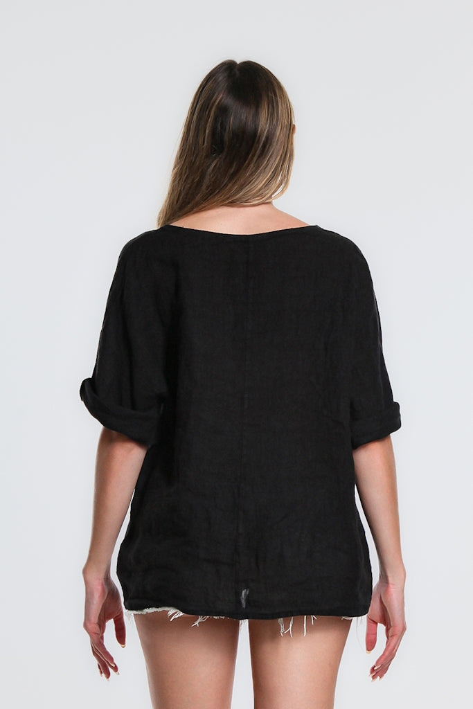 BQ176-001 Black Imia 3/4 Sleeve Linen Tee