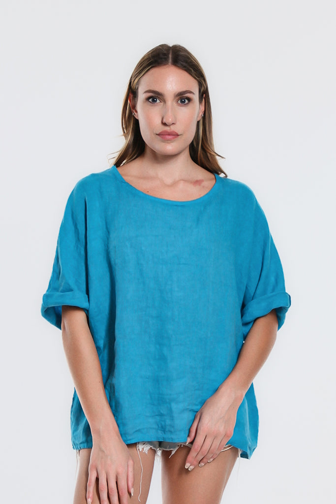 BQ176-440 Turq Imia 3/4 Sleeve Linen Tee