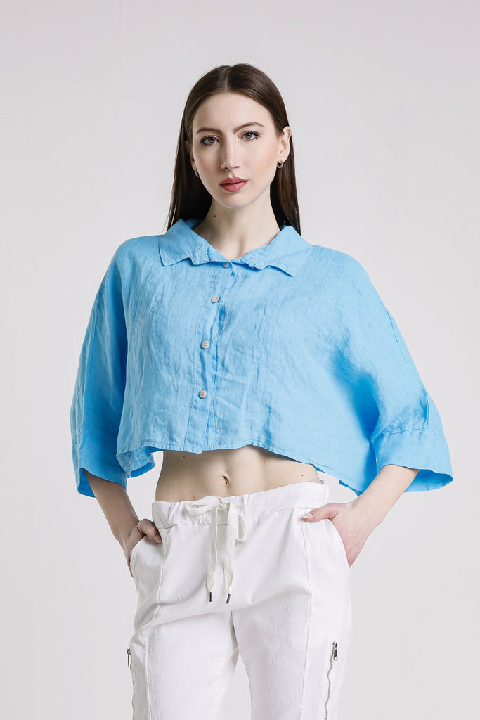 BQ177 440 Turq Deona Gauze Linen Crop Top