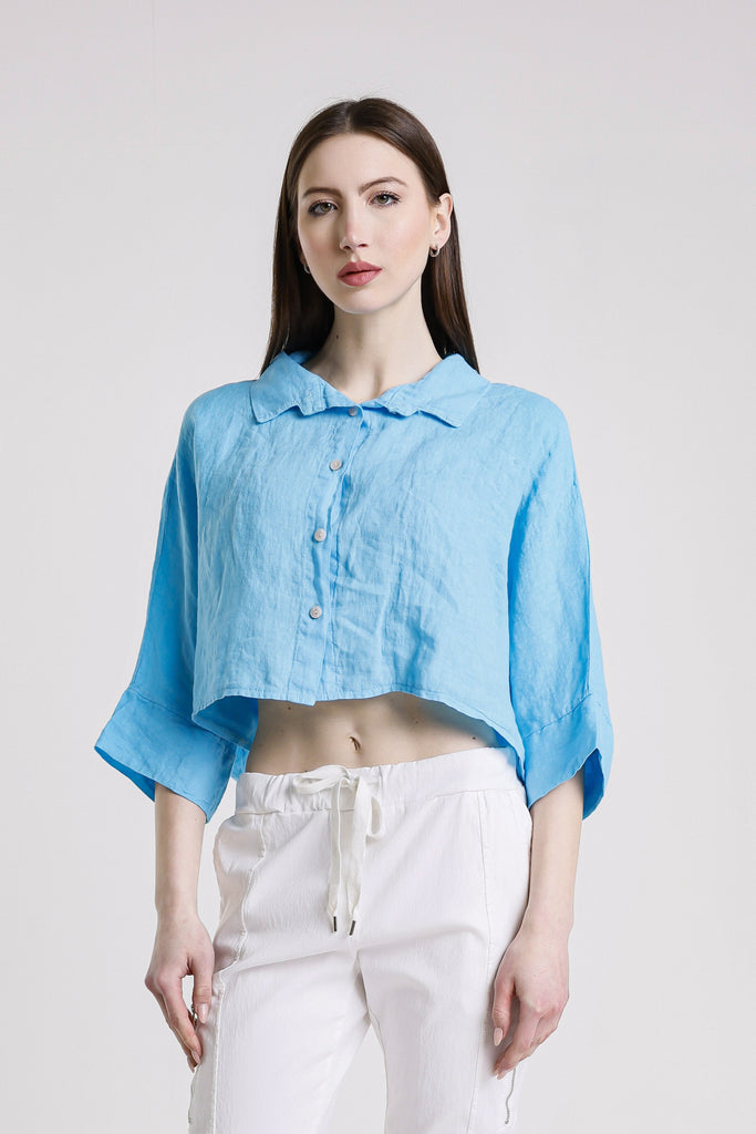 BQ177 440 Turq Deona Gauze Linen Crop Top