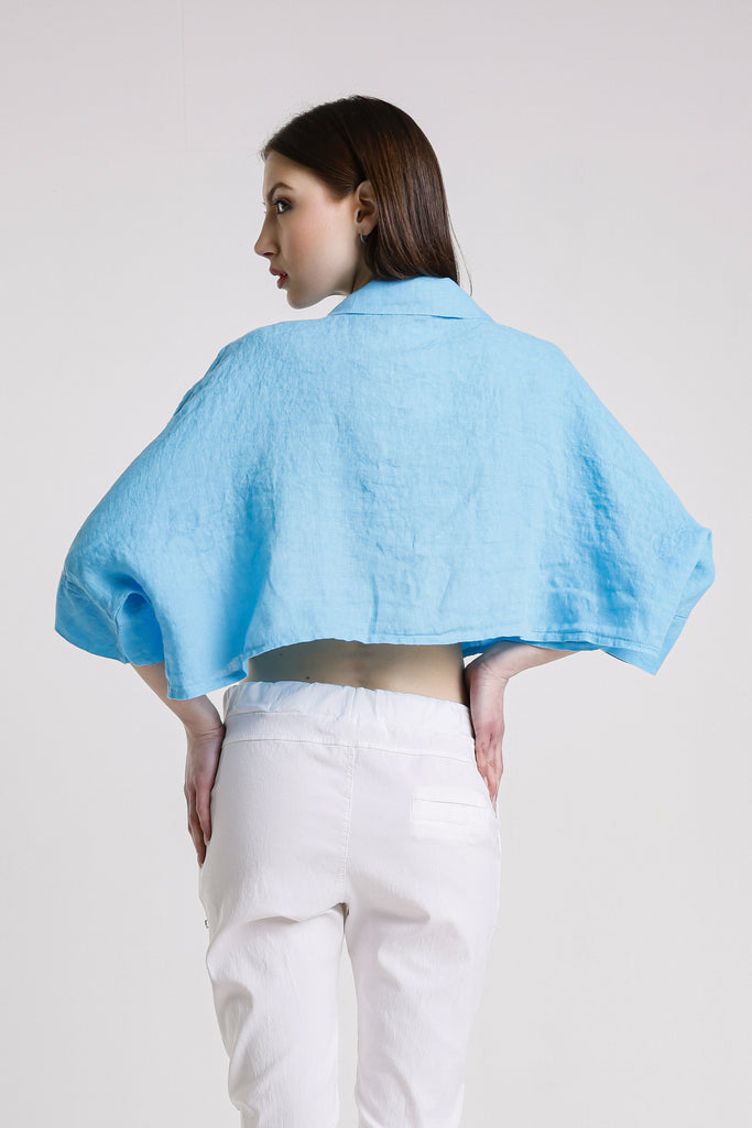 BQ177 440 Turq Deona Gauze Linen Crop Top