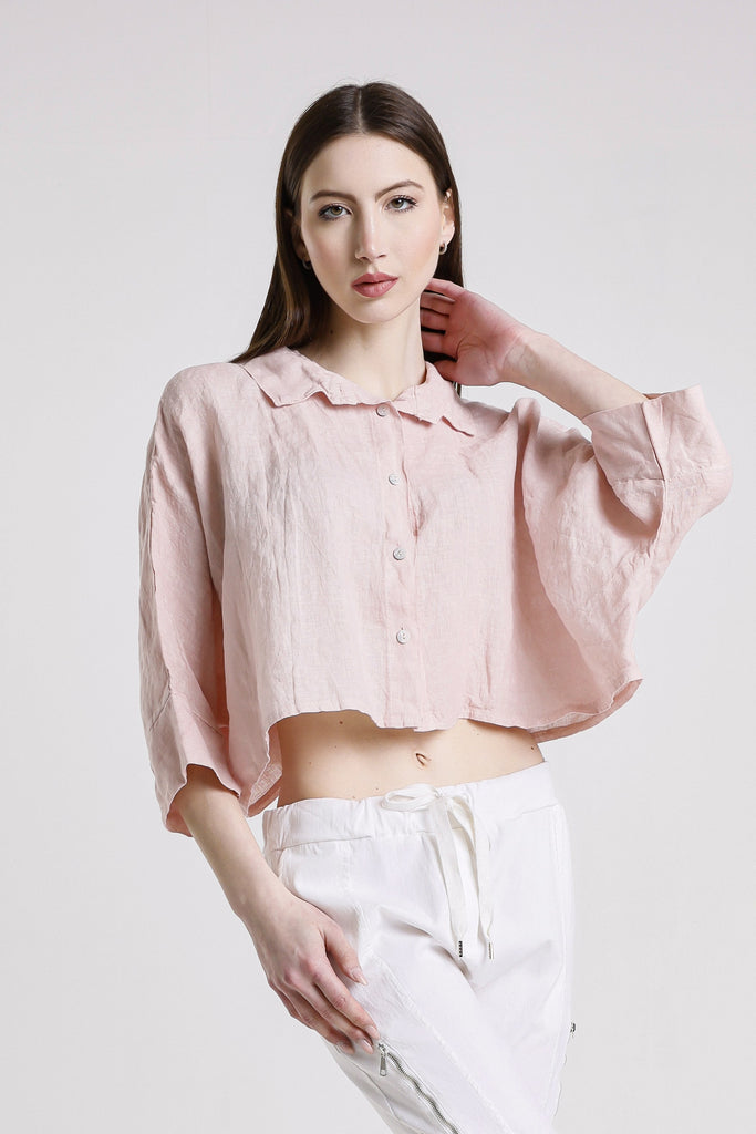 BQ177 681 Blush Deona Gauze Linen Crop Top