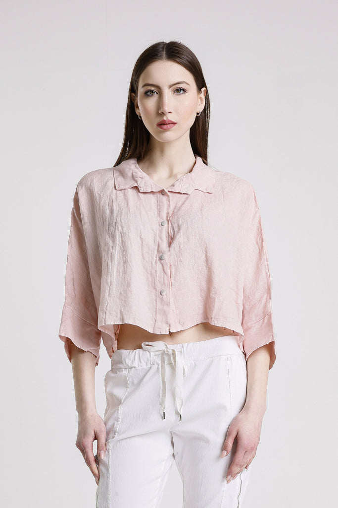 BQ177 681 Blush Deona Gauze Linen Crop Top