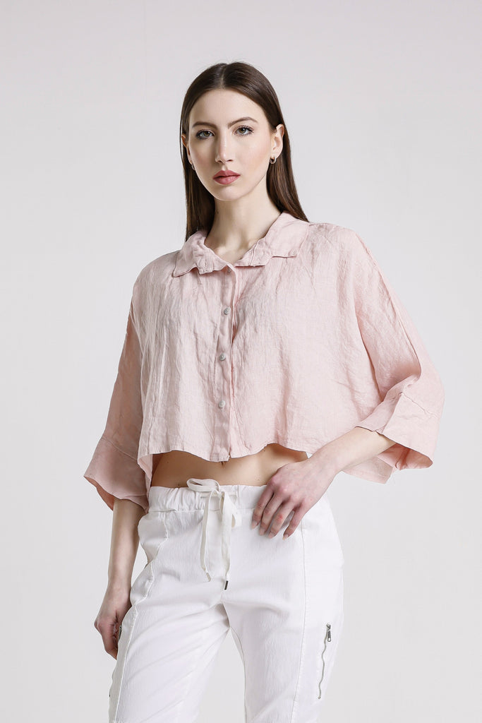 BQ177 681 Blush Deona Gauze Linen Crop Top