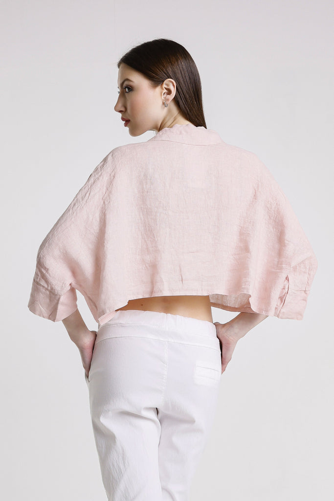 BQ177 681 Blush Deona Gauze Linen Crop Top