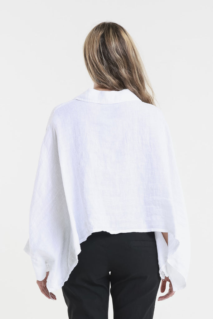 BQ180 100 White Shayna 3/4 Slv Oversize Crop Batwing  Linen Top
