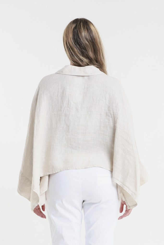 BQ180 250 Beige Shayna 3/4 Slv Oversize Crop Batwing  Linen Top