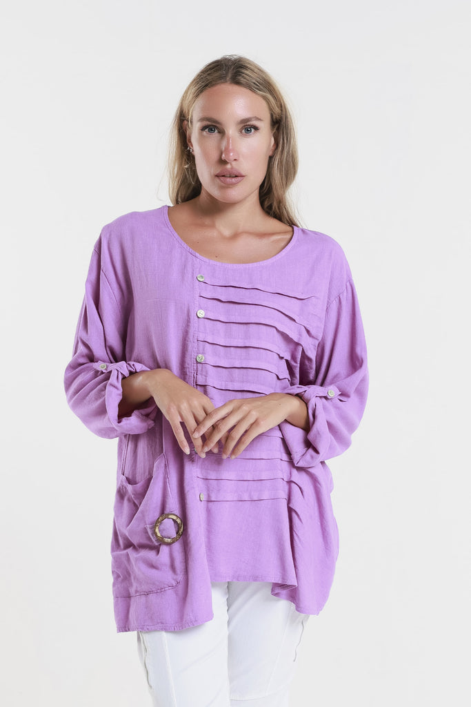 BQ181 512 Lavender Charlene 3/4 Slv Pleated One Side Top